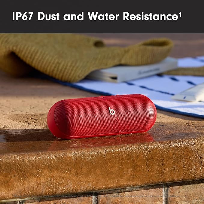 Beats Pill - Portable Bluetooth Speaker - Up to 24H Battery Life, Water Resistant, Bluetooth, Apple & Android Compatible, Seriously Loud Sound for Home, Outdoor and Travel – Statement Red