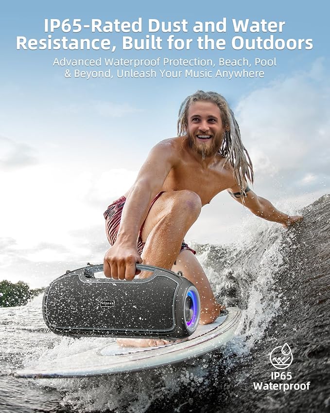 Upgrade Portable Bluetooth Speakers Wireless, 200W MAX Loud Powerful Speaker w/Deep Bass, IP65 Waterproof/ BT5.4, for Outdoor, Party, Camping, Tailgating, Beach, Large Workshop, Garage, 24H Playtime