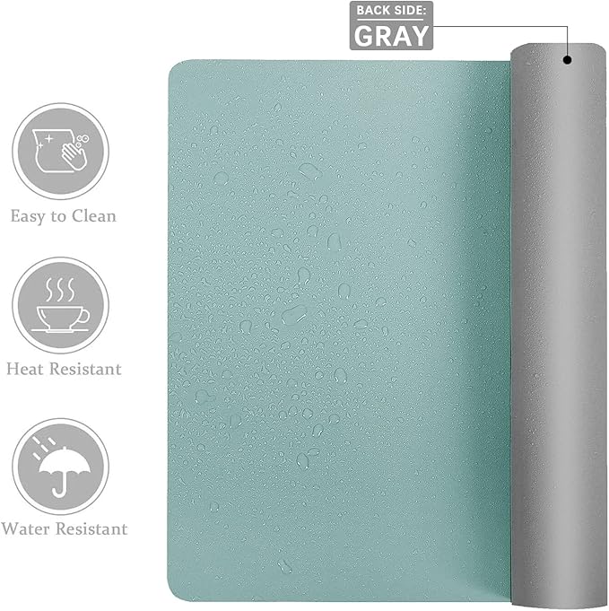 Desk Mat Large protector Pad - Multifunctional Dual-sided Office Desk Pad,Smooth Surface Soft Mouse Pad,Waterproof Desk Mat for Desktop, Pu Leather Desk Cover for Office/Home(Lake Blue, 23.6" x 13.7")