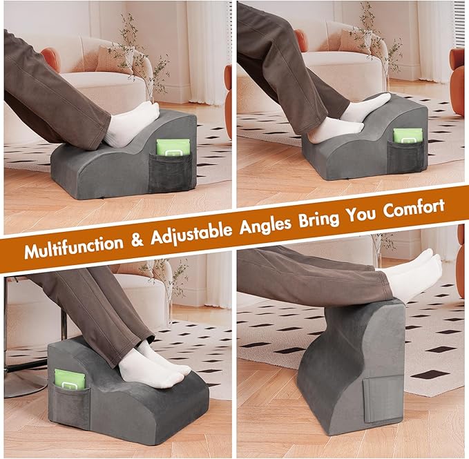 Echaprey Foot Rest for Under Desk at Work,Adjustable Under Desk Footrest Multifunctional 3-Tier Foot Stool with Non-Slip Base and Washable Cover Ergonomic Foot Stool for Office,Home,Car,Travel (Grey)
