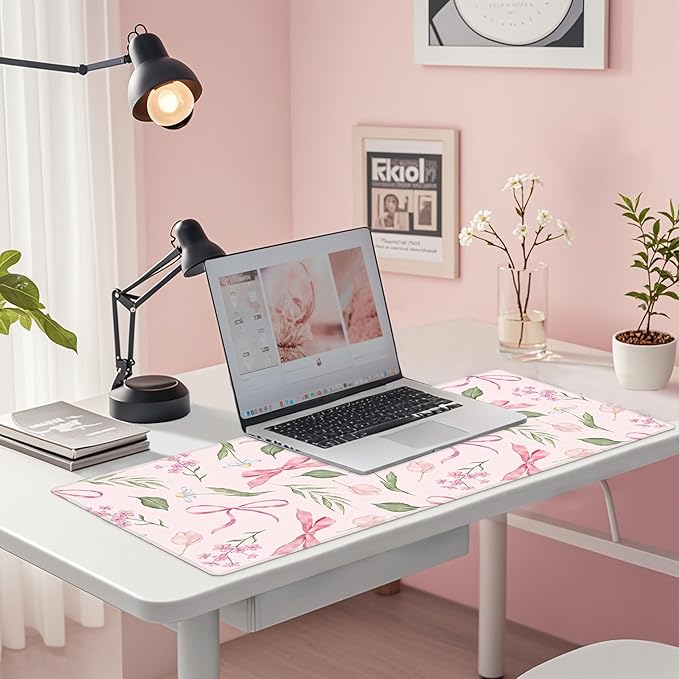 Baziabbo Pink Desk Mat,XXL Extended Big Mouse Pad,Gaming Mousepad with Stitched Edge,Non-Slip Rubber Base Keyboard Desk Pad for Home Office Study Game