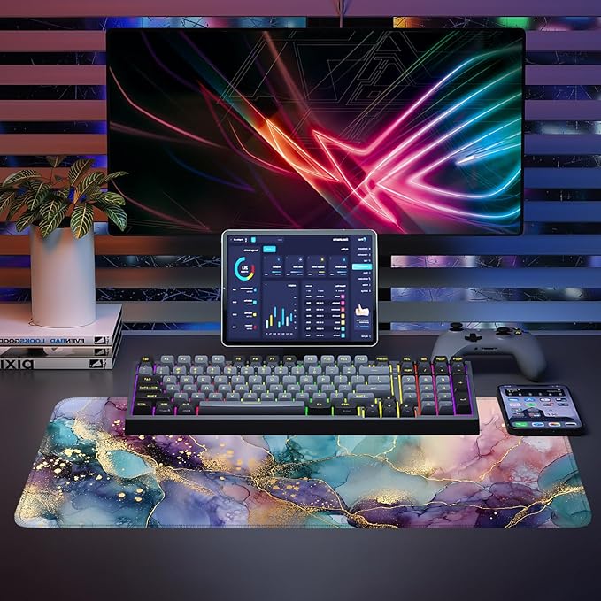 Mouse Pad, Large Anti-Slip with Stitched Edges Desk Mat Desktop Laptop Computer Desk Keyboard Mat,Table Protector Blotter Mat (Purple, 31.5" x 11.8")