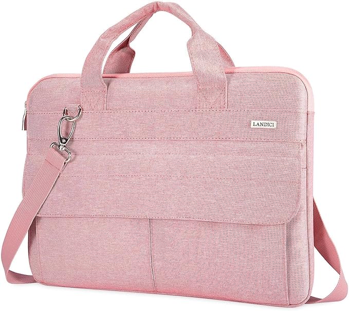 LANDICI Laptop Bag Case 13 14 inch with Shoulder Strap, Slim Waterproof Computer Sleeve Cover Compatible with MacBook Air 13/13.6 M1 M2 M3 M4, MacBook Pro 13/14, Chromebook 14, Pink