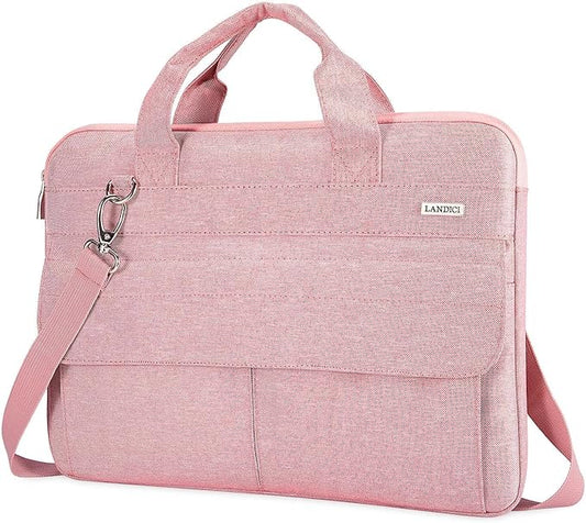 LANDICI Laptop Bag Case 13 14 inch with Shoulder Strap, Slim Waterproof Computer Sleeve Cover Compatible with MacBook Air 13/13.6 M1 M2 M3 M4, MacBook Pro 13/14, Chromebook 14, Pink