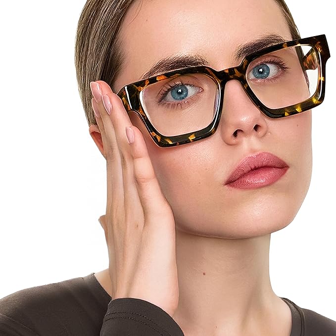livho Oversized Eyewear Frame for Woman and Men - Rectangle Fashion Glasses for Computer, Chic Preppy Frame