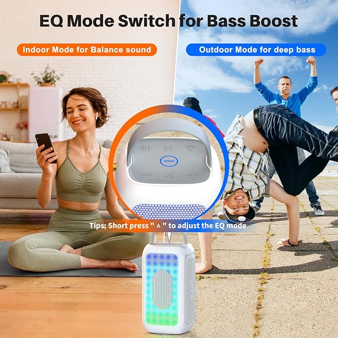 Bobtot Portable Bluetooth Speaker, 16H Playtime Wireless Speakers, Peak Singing Machine with 2 Microphones, Magic Sound, Echo, EQ Mode (White, with 2 Mics)
