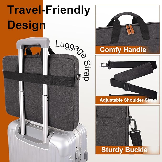 ESTARER Laptop Bag 17-17.3 Inch, Computer Bags for Men Water-resistant Canvas Laptop Case Slim Laptop Sleeve Fits Hp/Dell/Asus/Lenovo/Acer, Dark Grey