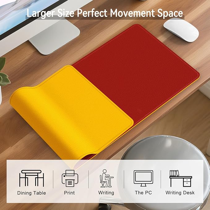 Dual Sided Leather Desk Mat - Waterproof Desk Pad - Ideal for Large Mouse Pad and Desk Mats on Top of Desks (red, 33"*13")