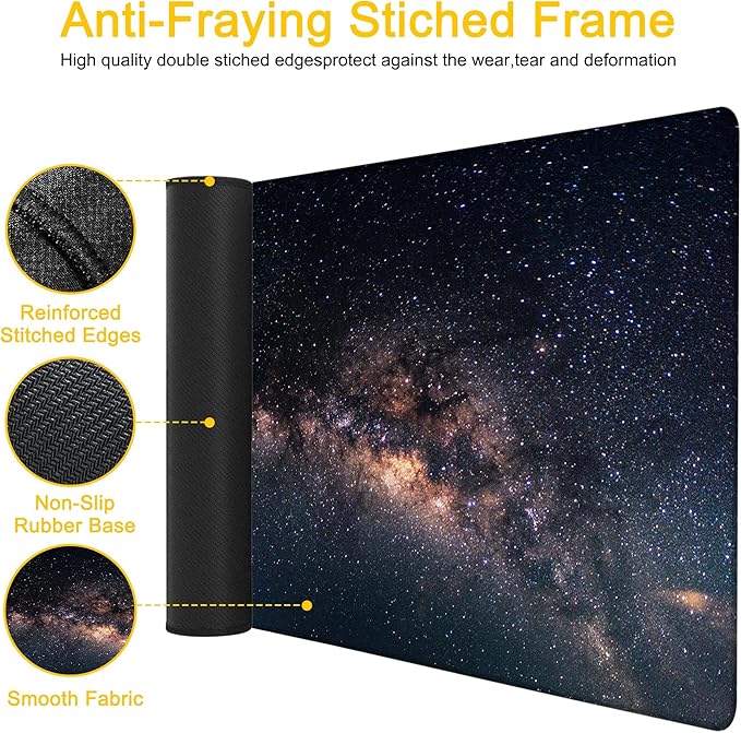 Desk Pad Galaxy Desk Mat for Keyboard and Mouse, Large Mousepad with Stitched Edges for Work Game Office, 31.5 x 11.8 in