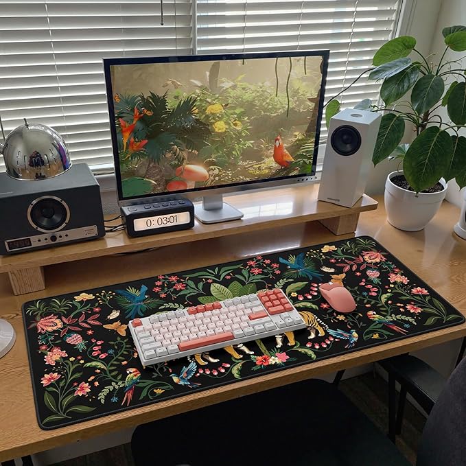 Large Tiger Mouse Pad for Desk, Computer Desk Mat for Keyboard and Mouse, Gaming Computer Mat, Smooth Desktop Pads for Office Home 35.4 x 15.7 Inches (Black)
