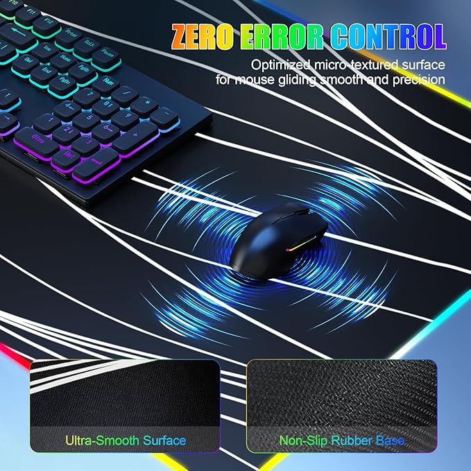Mouse Pad with Foldable Phone Holder, Wireless Charging Desk Mat, RGB Gaming Mousepad Large Desk Pad with Non-Slip Base, Waterproof Keyboard Pad, Classic Black (XXL Stand Wavy)