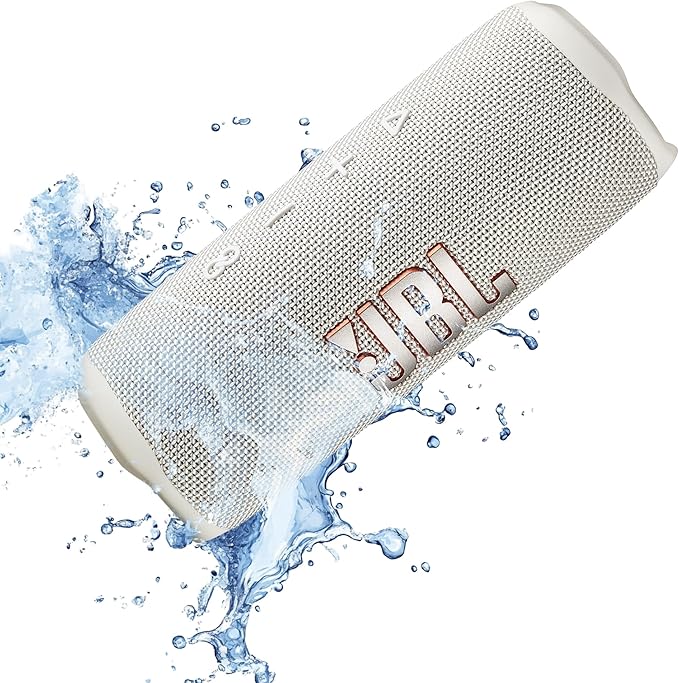 JBL Flip 6 Portable Wireless Speaker | Deep Bass Sound, IP67 Waterproof Rating | Bluetooth Audio for Outdoor, Travel, Beach, Hiking, and Home Use (White) with Travel Case + Microfiber Cloth