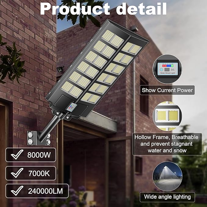 1-Pack Solar Street Light - 9000W Street Lights Outdoor 260000LM Dusk to Dawn Solar Power Parking Lot Light, IP67 Waterproof Wide Angle Lamp with Motion Sensor for Yard, Road