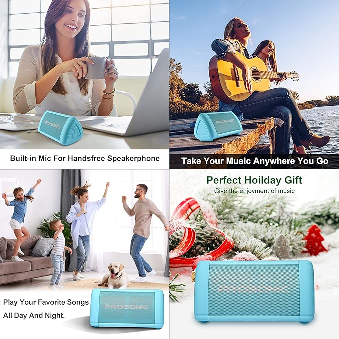 Prosonic BT3 Portable Wireless Bluetooth Speaker with 10W Stereo Sound & Bass Boost -Rich Sound & Intense Bass -Bluetooth 5.0 -Microphone -IPX5 -in & Outdoor Speaker (Blue)