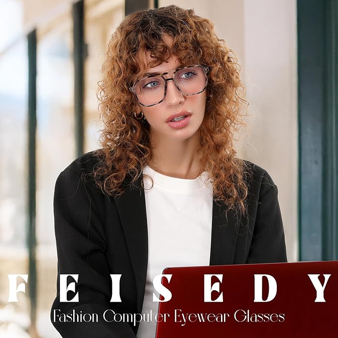 FEISEDY 2Pack Blue Light Blocking Glasses Fake Nerd Clear Square Computer Lightweight Pilot Glasses Frame Oversized B2866