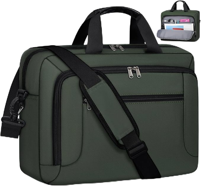 Laptop Bag 17.3 Inch Laptop Briefcase Large Waterproof Laptop Case for Men Women Business Office Work Computer Bag 17 Inch Adjustable Shoulder Messenger Bag, Green