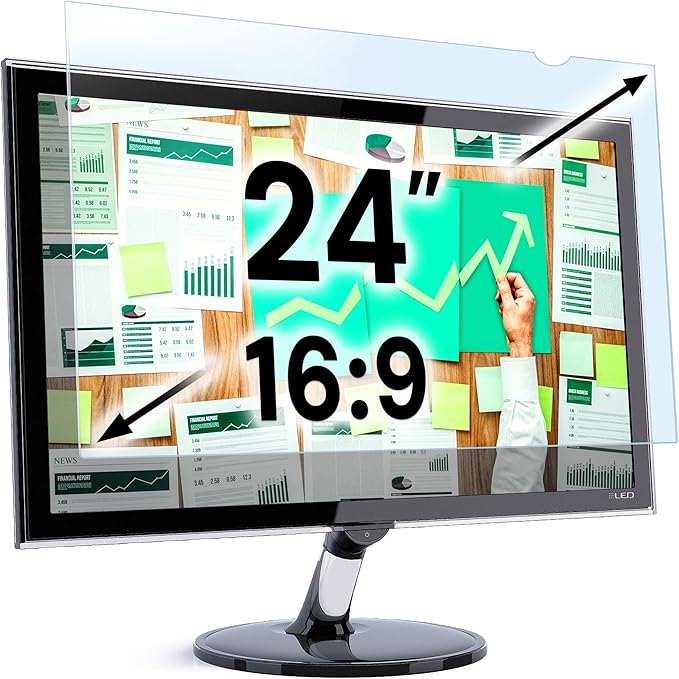 VINTEZ 24 inch Blue Light Blocking Screen Protector Panel for 16:9 Widescreen Computer Monitor and Laptop - PC Anti-UV Eye Protection Filter Film - Anti-Scratch Diagonal Frame Shield [1 Pack]