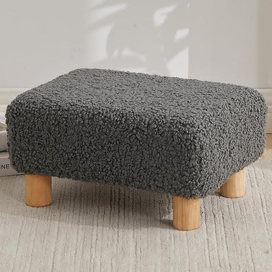 Small Foot Stool Ottoman, Sherpa Footstool Ottoman Foot Rest for Couch, Rectangle Footstools and Ottomans Small for Living Room, Entryway and Bedroom (Gray)