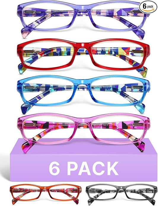 Gaoye 0.75 Reading Glasses for Women, 6 pack Fashion Readers for Women Men Spring Hinge Eye Glasses, Blue Light Reading Glasses