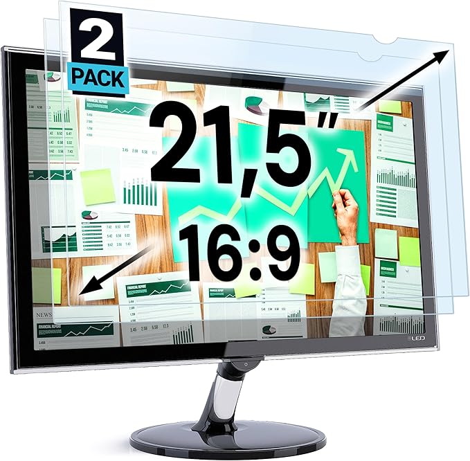 VINTEZ 21.5 inch Blue Light Blocking Screen Protector Panel for 16:9 Widescreen Computer Monitor and Laptop - PC Anti-UV Eye Protection Filter Film - Anti-Scratch Diagonal Frame Shield [2 Pack]
