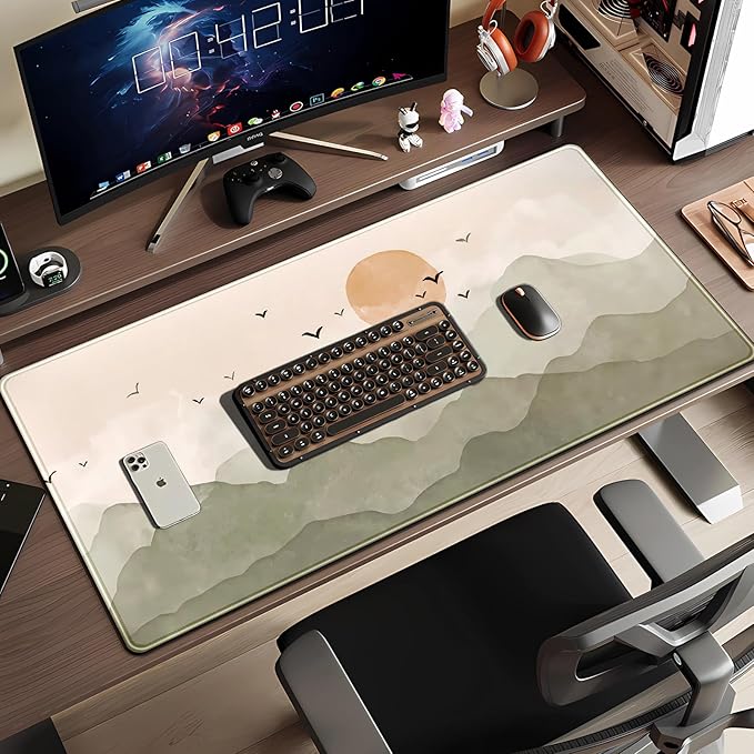 Nature Desk Mat 31.5''X15.7'' Large Mouse Pad Cute Boho Sage Green Beige Desk Pad Minimalist Extended Gaming Mousepad XXL Aesthetic Keyboard Mouse Mat for Computer Laptop Office Decor