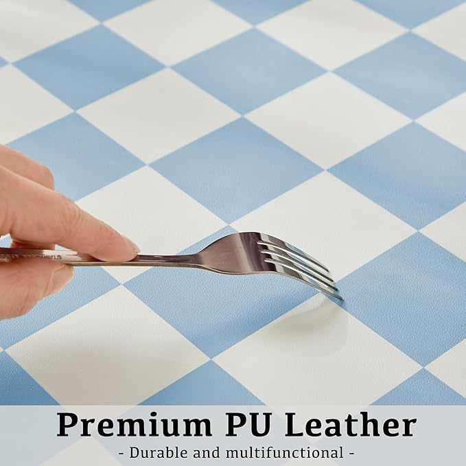 Checkered Desk Mat, 31.5" x 15.7" Large Cute Sky Blue Aesthetic Retro Accessories, PU Leather Computer Laptop Desk Mat Mouse Keyboard Pad, Desk Writing Makeup Mat for Vanity/Work/Home Decor