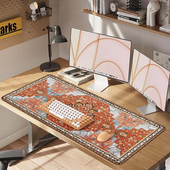 iLeadon Rug Desk Mouse Pad,Orange XXL Gaming Mouse Pad for Desk,Computer Desktop Protector Mat with Stitched Edges,Extended Keyboard Mousepad for Women Office,Home