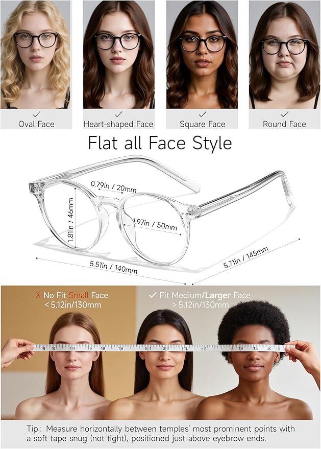 Round Blue Light Blocking Glasses Lightweight Chic Frame Anti Eye Strain Protection Computer Gaming for Women and Men