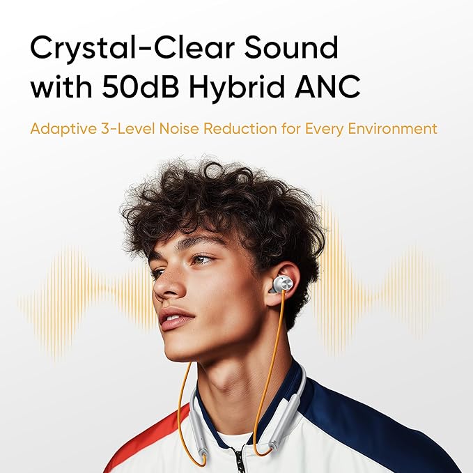 realme Buds Wireless 5 ANC in Ear Bluetooth Headphones, 50dB ANC, 13.6mm Dynamic Bass Driver, 360° Spatial Audio, 45ms Low Latency, Upto 38hrs Playback, IP55 Rating, Dual Device Connection - (Silver)