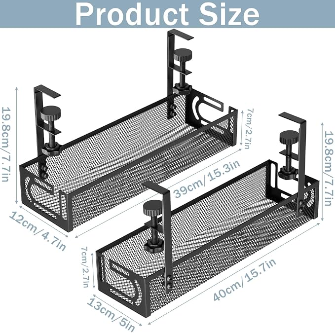 Cable Management, 2 Pack Cable Management Under Desk No Drill, Metal Cord Organizer with Clamp for Standing Desk, Cable Organizer for Home Office, Black - Image 2