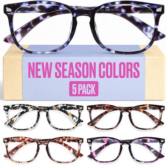 CCVOO +4.5 Clear Vision Reading Glasses for Women ?€? 5-Pack Blue Light Filtering Readers with Spring Hinges