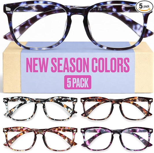 CCVOO +1.0 Clear Vision Reading Glasses for Women ?€? 5-Pack Blue Light Filtering Readers with Spring Hinges