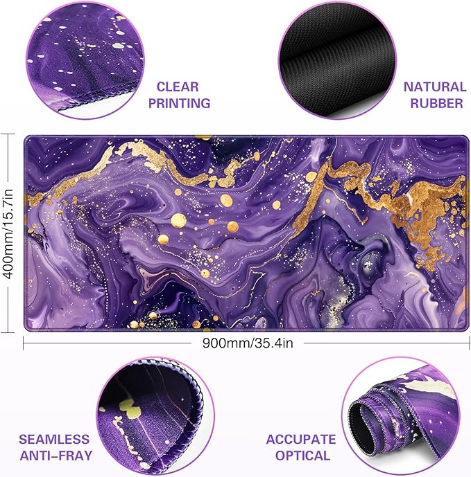 Large Gaming Mouse Pad XXL 35.4×15.7in, Mousepad Purple, Extended Computer Keyboard Mouse Mat Desk Pad for Laptop with Stitched Edges, Waterproof Mousepad for Gamer Home&Office Women