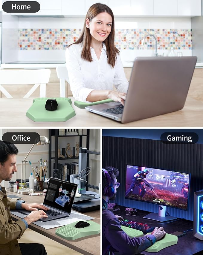Ergonomic Mouse Pad Wrist Rest Support, Massage Design Surface for Carpal Tunnel Pain Relief, Memory Foam, Non-Slip PU Base for Computer Desk, Green