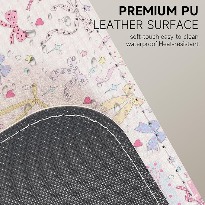 AUPET Leather Desk Pad Blotter Mat, Large Mouse Pad, Non-Slip Waterproof Desk Writing Pad Protector, Desk Decor for Office，Home，Gaming (Cute Ribbon, 35.4X15.7 inch)