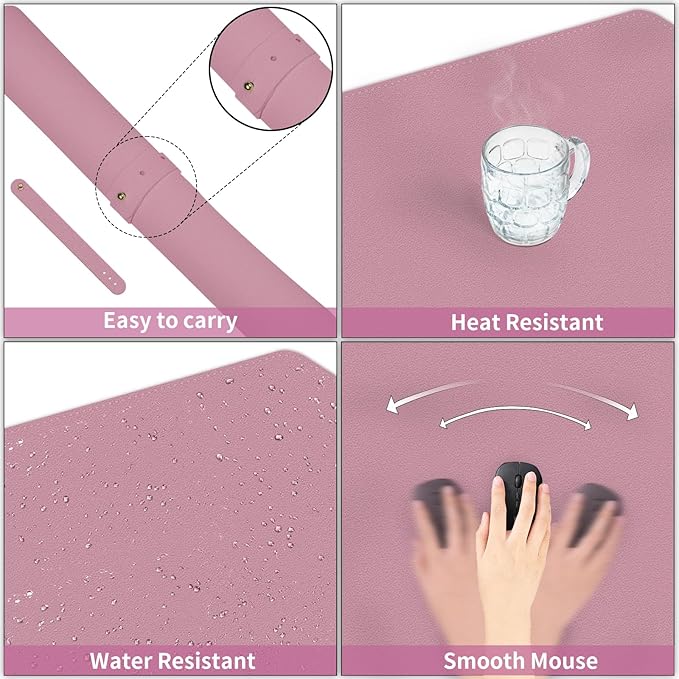 Bleswin Multifunctional Large Desk Mat, Double Sided Computer Desk pad, Extended Mouse Mat, Office Desk Protector with Waterproof PU Leather, 35.4''×16.9'', Office Home Writing Pad (Purple+Pink)