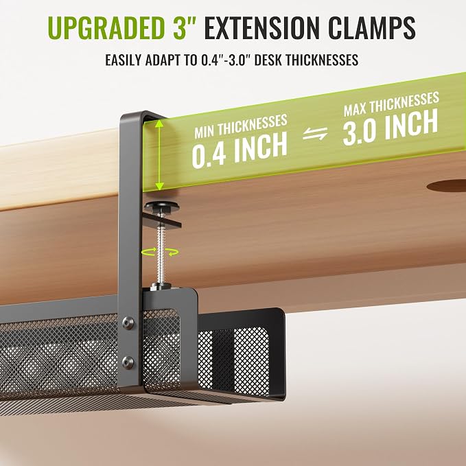 [Upgraded] 2 Pack Cable Management Under Desk Tray, Xpatee 27.6" No Drill Open Slots Cable Management Tray, Cord Wire Organizer Box with Clamp for Table Thickness up to 3" - No Desk Damage(Black) - Image 4
