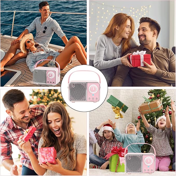 Dosmix Kawaii Room Decor, Retro Bluetooth Speaker,Wireless Bluetooth Speakers, Pink Cute Old Fashion Style for Kitchen Desk Bedroom Office Party Outdoor Vintage Accessories (Tender Pink)