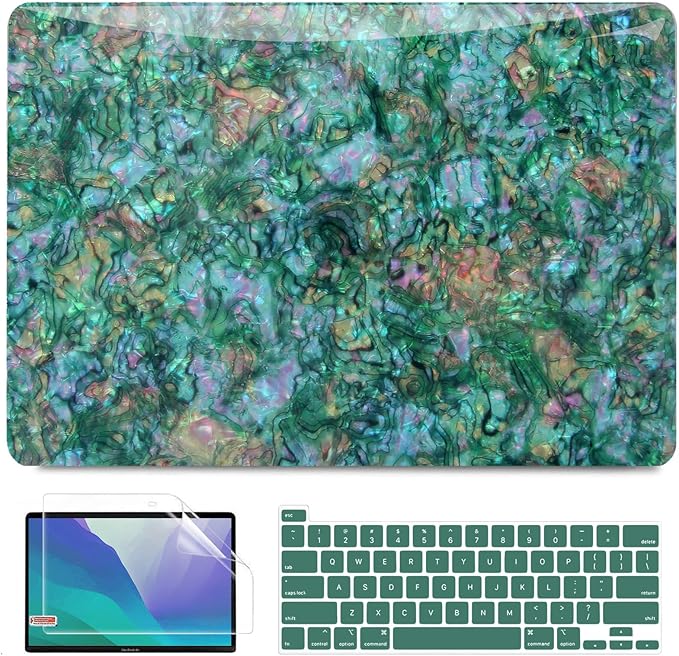 BELKA Compatible with MacBook Pro 13 inch Case M2 2025 2024 2023 2022-2016 A2338 M1 A2251 A2289 A2159 A1989 A1708 A1706, Plastic Hard Shell Case + Keyboard Cover +Screen Protector, Shiny Green Pearl