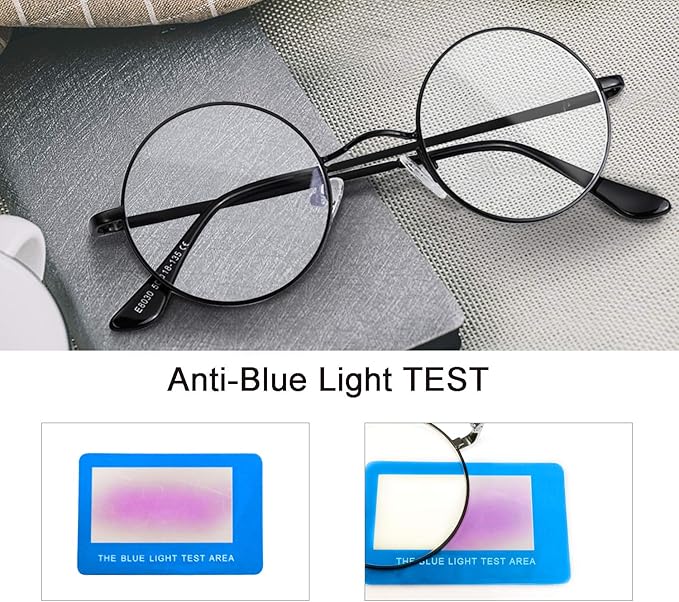 Brigtlaiff Round Blue Light Blocking Glasses for Men Women, Computer Gaming TV Glasses Anti Eyestrain with Metal Frame