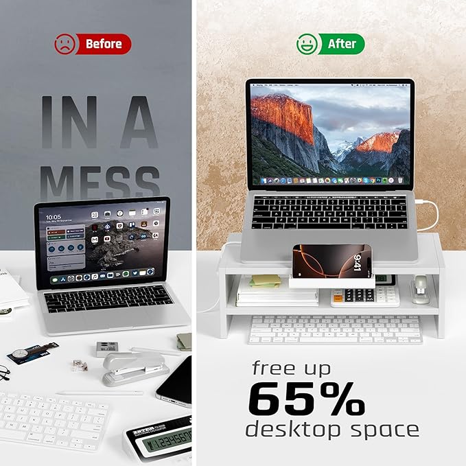 AFOOYO Adjustable Wood Laptop Stand, Ergonomic Height Angles Computer Holder Riser for Desk Compatible with Air, Pro, Dell, HP, Lenovo More 10-17.3" Laptops, White