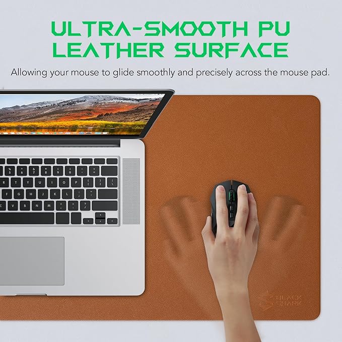 Black Shark Leather Desk Pad Protector, Office Desk Mat, Large Mouse Pad, Laptop Desk Pad - XL Size Waterproof, Non-Slip, Easy to Clean Desk Mat (35.4" x 16.9" x 0.12") - Manta P10 Brown