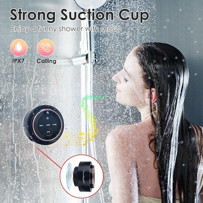 XLEADER SoundAngel Mate(2nd Gen) Pro Shower Speaker, Certified IPX7 Waterproof Bluetooth Speaker, 8W Crystal Sound&Rich Bass, 15H Playtime, with Suction Cup & Silicone Lanyard, Ideal Gifts, Rose Gold