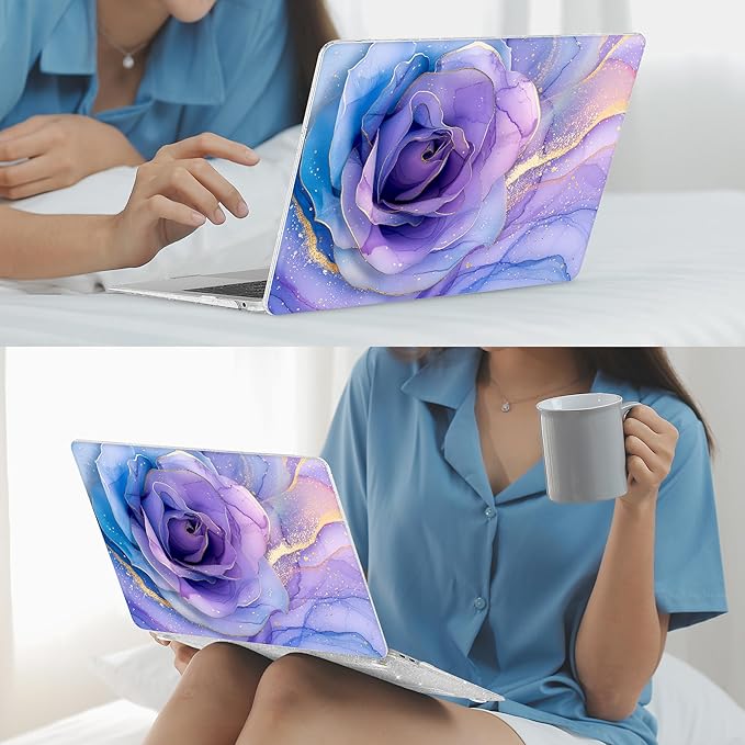 Mektron Case for MacBook Air 13 inch M1 A2337 A2179 A1932,Hard Cover 2018-2021 Air 13-inch with Touch ID, Exclusively Designed Protective Shell with Keyboard Skin+Screen Protector, Rose Marble