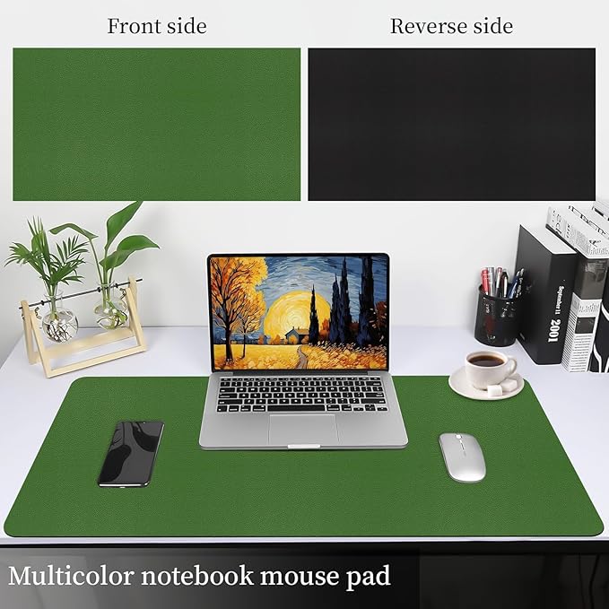 Green Leather Desk Mat, Dual-Side Use Desk Matt for Desktop, Waterproof Computer Mats for Office/Study/Home