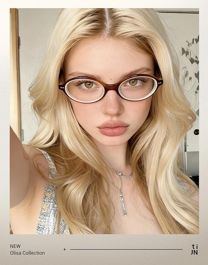 TIJN Olisa Blue Light Blocking Glasses for Women Men,Retro Oval Frame Bluelight Eyeglasses for Gaming/Computer/Screen