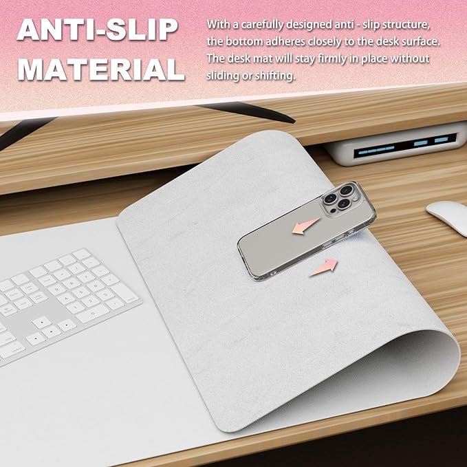 K KNODEL Leather Desk Pad Protector, Office Desk Mat, Large PVC Leather Desk Blotter, Non-Slip Mouse Pad (White, 15.7" x 31.5")