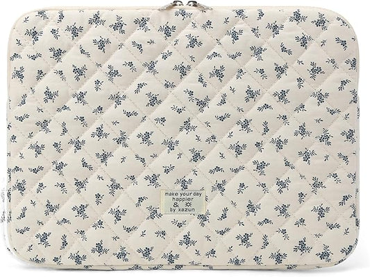 Puffy Laptop Sleeve 13-15.6 Inch Cute Quilted Laptop Protective Case Padded Floral Computer Sleeve for MacBook (A-Light Blue, 11 Inch)