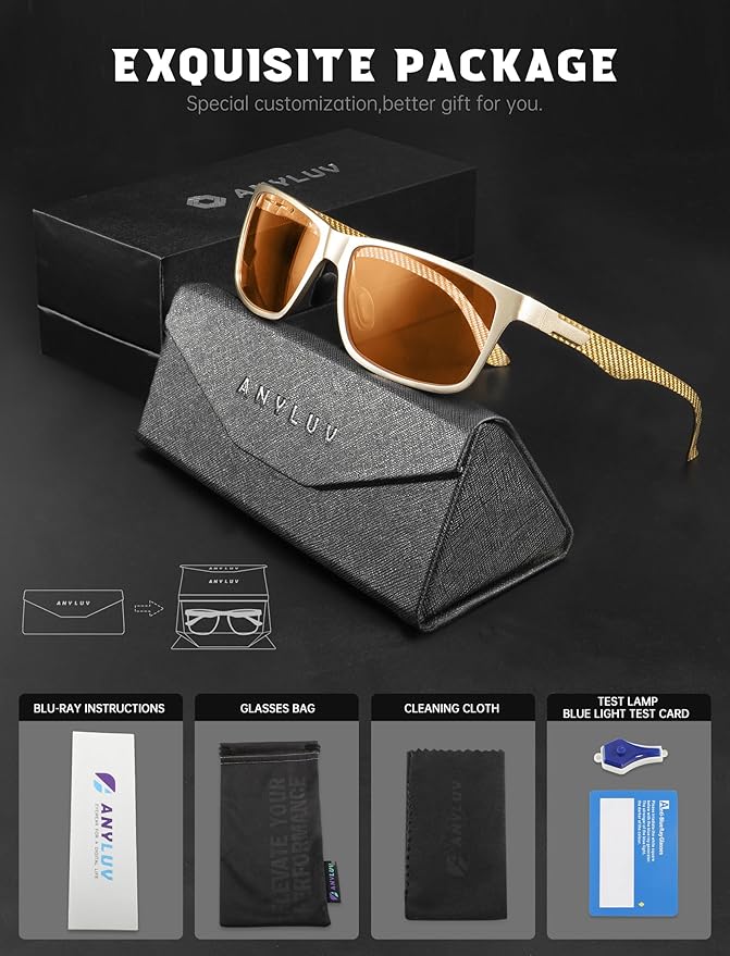 ANYLUV Carbon Fiber Reading Glasses for Men Women, Blue Light Blocking Computer Readers, Anti Glare Spring Hinge