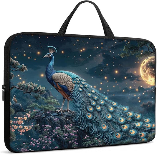 Laptop Sleeve Bag with Handle Computer Protective Soft Cover Case for 14 Inch 13 Inch Laptop,Peacock Moon